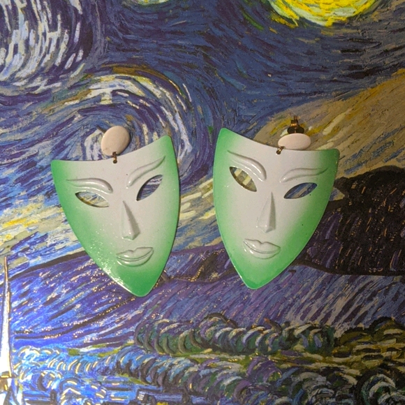 Theater Mask-like Earrings - Picture 1 of 2